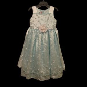 Rosenau Formal Blue Embroidered Floral Overlay Sleeveless A-Line Occasion Dress